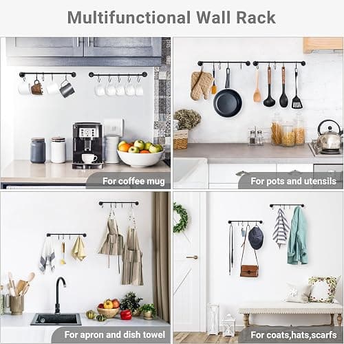 Mkono Mug Holder Wall Mounted Coffee Cup Rack Hanger Modern Metal with 10 Mug Hooks Rustic Utensil Tea Cups Storage Organizer for Kitchen Dining Room Coffee Bar, Set of 2, Black thumbnail 6