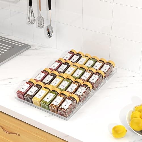 24 Spice Jars with Spice Drawer Organizer, 355 Spice Labels, 4 Pack Expandable From 11'' to 21'' Acrylic Spice Rack for Drawer, Seasoning Containers Storage Organization for Kitchen Cabinet Countertop thumbnail 2