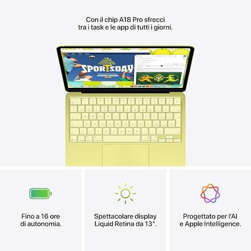 Apple MacBook Neo 13'' con chip A18 Pro: progettato per l’AI e Apple Intelligence, display Liquid Retina, 256GB di archiviazione SSD, videocamera FaceTime HD a 1080p – Indaco thumbnail 5