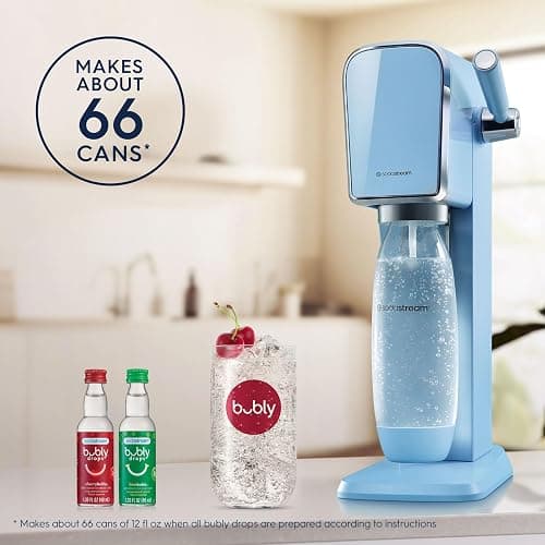 SodaStream - ART Sparkling Water Maker | VALUE BUNDLE | CQC CO2 system | Includes 2x CO2 Cylinders, 2x 32 Fl Oz Dishwasher Safe Bottles, 2x Bubly Flavor Drops | Combine with Pepsi Flavors | Misty Blue thumbnail 2