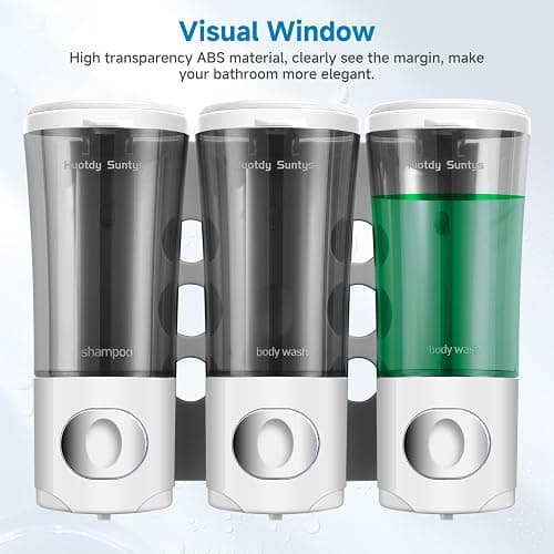 Shampoo and Conditioner Dispenser No Drill Shower Soap Dispenser Wall Mounted Shower Dispenser 3 Chamber with Upgrade Smooth Pump Head Bathroom Body Wash Soap Dispenser Set 450ml*3 White thumbnail 7