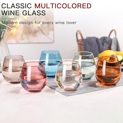 Colored Stemless Wine Glasses Set of 6-15 oz -【Hand-Blown】 Colored Drinking Glasses, European Design Crystal Glass For Red & White Wine, Unique Gifts for Wedding, Birthday(Multicolor) thumbnail 6
