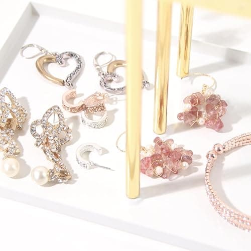 Necklace Bracelet Earring Holder Stand, Multi-Use Jewelry Display Organizer with Tray, T-Bar Metal Jewellery Organizer Stand, Jewelry Hanger Tower Rack for Women (Gold) thumbnail 2