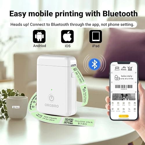 ORGBRO Label Maker Machine with Tape, X1 Portable Bluetooth Mini Label Printer, Support Pre-Cut & Continuous Label, Wireless Small Label Makers with Versatile App for School Home Office Organization thumbnail 3