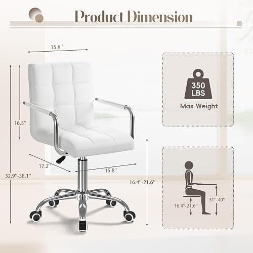 Furmax Mid-Back Office Task Chair Ribbed PU Leather Executive Chair Modern Adjustable Home Desk Retro Comfortable Work Chair 360 Degree Swivel with Arms (White) thumbnail 2