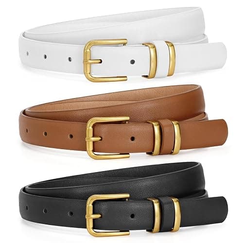 JASGOOD 3 Pack Women's Leather Belts for Jeans Dress Pants Trendy Belts with Gold Buckle - Image 1