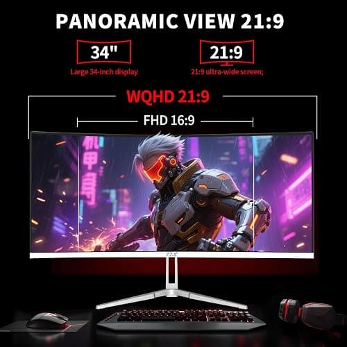 ZZA UltraWide 34 Inch Curved Monitor 1500R PC Screen 180hz Refresh Rate WQHD 3440x1440 Computer Gaming Monitor VA PanelAMD FreeSync Premium | HDR10 | 99% sRGB | VESA thumbnail 6