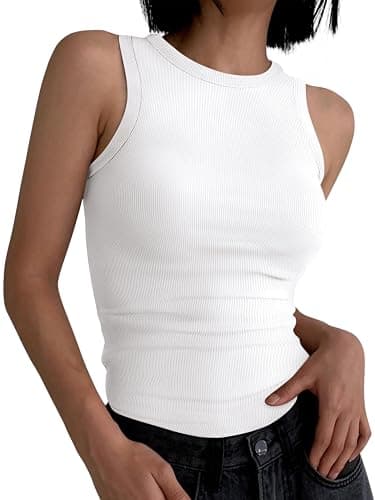 ANRABESS Womens Sleeveless High Neck Tank Tops Fashion Summer Casual Basic Slim Fit Ribbed Racerback Top Shirt Clothes thumbnail 2
