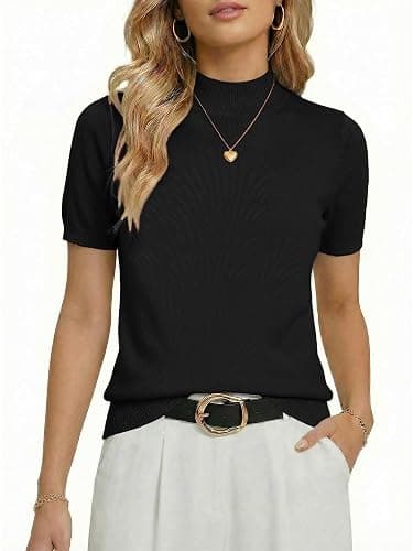 fanvita Womens Short Sleeve Sweater Mock Neck Knit Business Casual Tops | Mock Neck Pullover Sweater Shirts Lightweight Work Tops Business Casual Outfits for Women Basic Versatile 2026 Summer Tops thumbnail 5