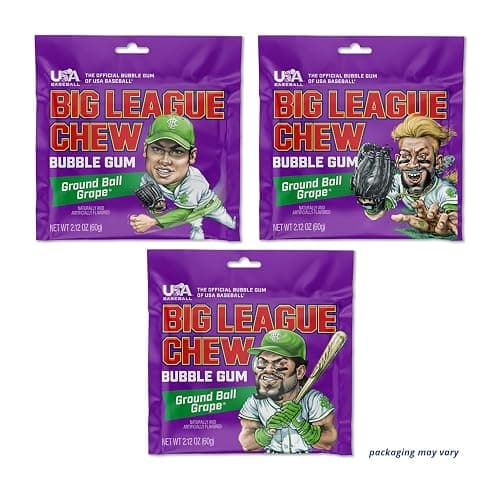 Big League Chew Ground Ball Grape Bubble Gum - Juicy Grape Flavor Explosion | Ideal for Baseball Games, Teams, Concessions, Parties, and More | Pack of 12 Bags (2.12oz Each) thumbnail 7