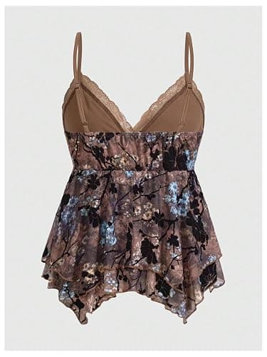 Verdusa Women's Y2K Tops Babydoll Summer Tank Tops Going Out Floral Lace Mesh Shirt Whimsical Clothes thumbnail 2
