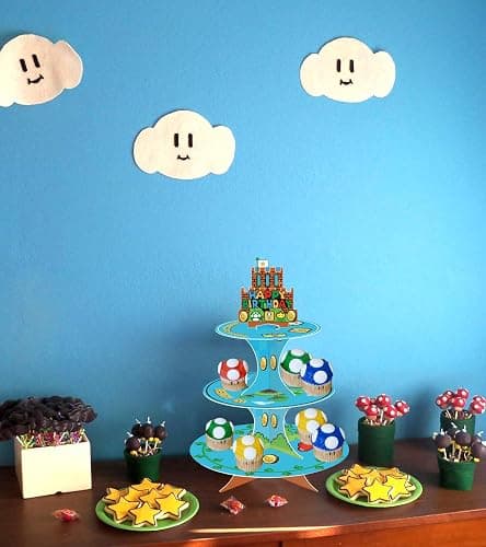 Super Brothers Party Cupcake Stand with Stars & Goldcoin Cupcake Toppers 24pcs, Video Game Birthday Party Supplies for Kids Boy Birthday Cupcake Decoration Super Game Bros 3 Tier Cupcake Stand thumbnail 2