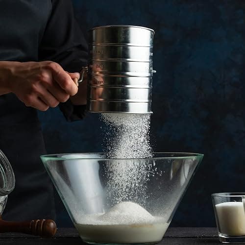 Flour Sifter, 3 Cup Flour Sifter for Baking Fine Mesh Rotary Hand Crank with Loop Agitator for Quick Sifting, Flour Sifter Stainlees Steel, Crank Sifter Flour for Baking Cakes and Spices Toresano thumbnail 5