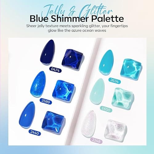 modelones Gel Nail Polish Set Jelly Glitter 6Colors Blue thumbnail 2