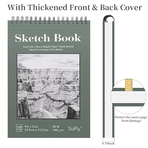 5. SuFly Sketch Book 9x12, Drawing Paper Pad-68lb/100gsm, Top Spiral Sketchbook Hardcover, 100 Sheets Sketch Pad for Kids Classroom Art Supplies for Adults-Sketchpad for Drawing, Illustration & Art Stuff thumbnail 2