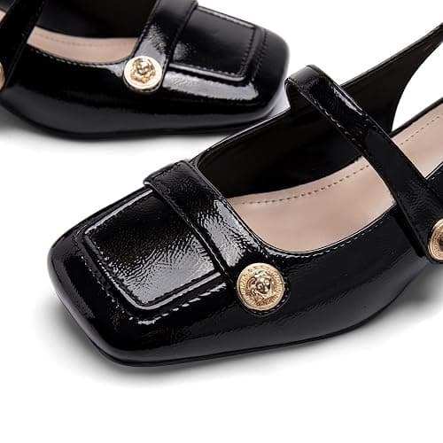 Slingback Mary Jane Heels for Women Low Block Heel Closed Square Toe Pump Shoes Heels Classic Daily Office Dressy Shoes thumbnail 3