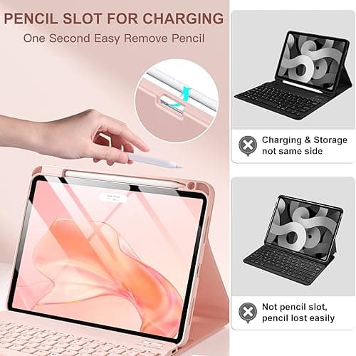 Harvopu Compatible for iPad Air 11-inch/Air 5th 4th Generation Case with Keyboard - Backlit Detachable, Folio Cover with Pencil Holder for iPad Air 11 Inch M3/M2 (2025/2024), Air 5/ Air 4 (Pink) - Pink thumbnail 6