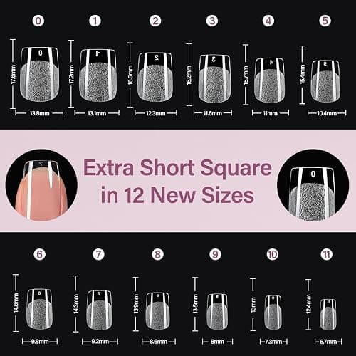Misssix Extra Short Square Gel x Nail Tips Kit, 216Pcs Pre Etched Clear Fake Nails, Full Cover False Nail 9-in-1 Gel Glue and Portable Mini U V Nail Lamp for Women 12 Sizes thumbnail 7