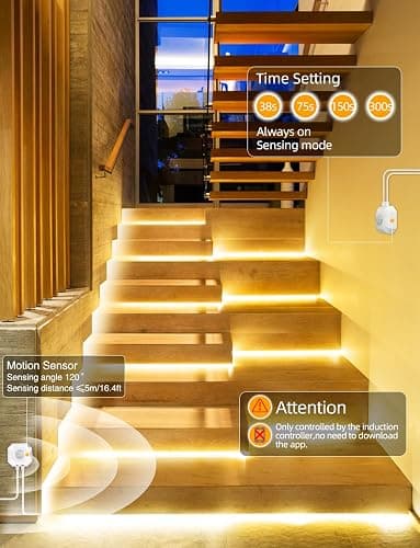 MATICOD Motion Sensor Lights Indoor Under Bed Lights, 3500K Motion Sensor Led Strip Lights for Bedroom, Warm White Under Cabinet Lights for Kitchen, Closet, Stair Night Light, 16.4ft NO APP thumbnail 4
