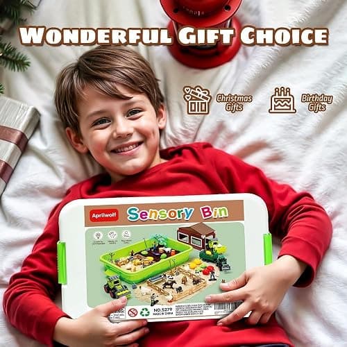 Aprilwolf 69 PCS Farm Sensory Bin Toys Playset, Sandboxes with Sand, Farmer Tractor & Farm Animals Figures Toys for Kids 3 4 5, Gifts for 6 7 Years Old Boys Girls Toddlers thumbnail 8