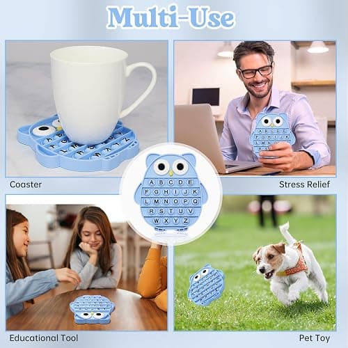 Fidget Toys for Kids, Owl Shaped Silicone Squeeze Sensory Toys, Alphabet Bubble Stress Anxiety Relief Relax Tools for Kids Adults School Classroom Gift Party Favors (Blue) thumbnail 6