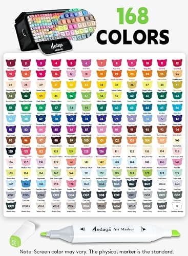 AEDAGA 168 Colors Alcohol Markers with Free App, Dual Tip Art Markers with Kickstand Case for Artists Adults and Kids, Alcohol Based Marker for Coloring Painting Sketching and Drawing, Great Gift thumbnail 4