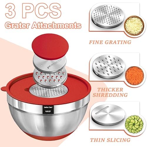 Umite Chef Mixing Bowls with Airtight Lids Set, 8PCS Stainless Steel Nesting Bowls Set, 3 Grater Attachments & Non-Slip Bottoms, Size 5, 4, 3.5, 2, 1.5QT for Baking & Mixing(Colorful) thumbnail 4