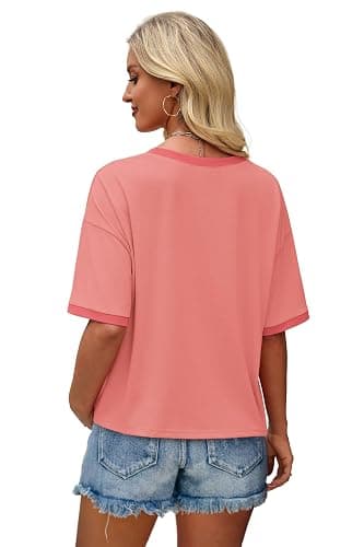 WIHOLL Womens T Shirts Loose Fit Short Half Sleeve Crew Neck Oversized Tshirts Color Block Summer Tops Fashion 2026 thumbnail 4