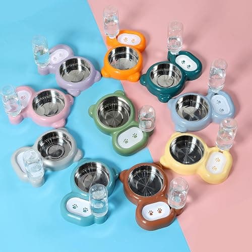 Dog Bowls, Cat Food and Water Bowl Set with Water Dispenser and Stainless Steel Bowl for Cats and Small Dogs - Pink thumbnail 6