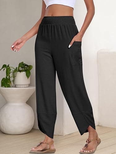 ANRABESS Womens Wide Leg Palazzo Capri Pants 2026 Summer Casual Loose High Waisted Lounge Flowy Cropped Beach Work Trousers thumbnail 4