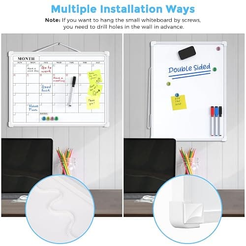 MaxGear Monthly Calendar Dry Erase Board for Wall, 16"x12" Small Hanging Double-Sided White Board, Portable Whiteboard for Planning, Drawing, Memo, to Do List, School, Home, Kitchen, Office thumbnail 6