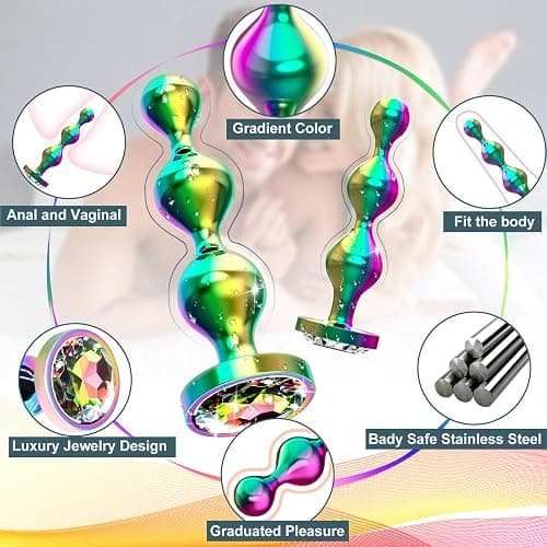 3 Pcs Metal Anal Butt Plugs Adult Sex Toys, Butt Beads with Heart Shaped Base, Jewelry Design Anal Beads for Men Women and Couples, Male Prostate Massager Anal Training Set for Beginners thumbnail 2