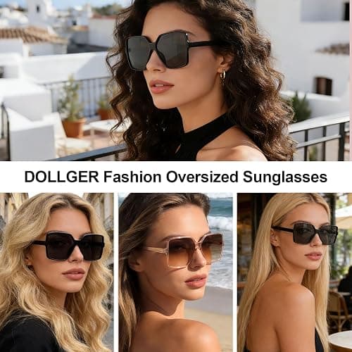 Dollger Oversized Square Sunglasses for Women Big Large Wide Fashion Shades for Men UV Protection Unisex thumbnail 4