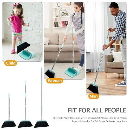 XXFLOWER Broom and Dustpan Set, Dustpans with Broom Combo for Home, Heavy Dust Broom and Dustpan Combo, Long Handle Dust Pan and Broom Set for Kitchen, Office, Pet Hair,Green, Pack of 1 thumbnail 9