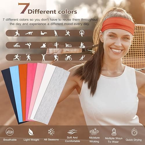 DiyJibb Headbands for Women, Stretchy Non Slip Soft Cotton Cloth Hair Bands for Sports, Workout, Yoga and Running, 7pcs thumbnail 2