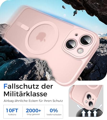 Natiiozie Magnetisch Kompatibel mit iPhone 15 Hülle Kompatibel mit MagSafe, Kameraschutz FallSchutz Handyhülle, Stoßfest Kratzfest Schutzhülle Transluzente Matt Rückseite 6.1 Zoll Case Rosarot thumbnail 5