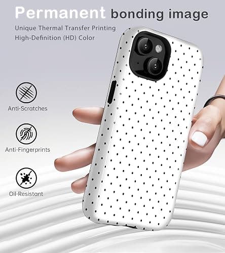 Amzfield for iPhone 13 Case for iPhone 14 Case Cute Polka Dot Aesthetic Retro Design for Women Girls Fall Simple Chic Girly Pretty Dual Layer Hybrid Protection Elegant Case for iPhone 13/14-White thumbnail 2