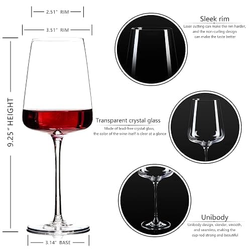 BACLIFE Hand Blown Red Wine Glasses Set of 4 – Premium Crystal Wine Glasses With Long Stem,19 oz – Unique Gift for Mother's Day, Wedding, Birthday – Ideal for Restaurants,Home Bar thumbnail 3