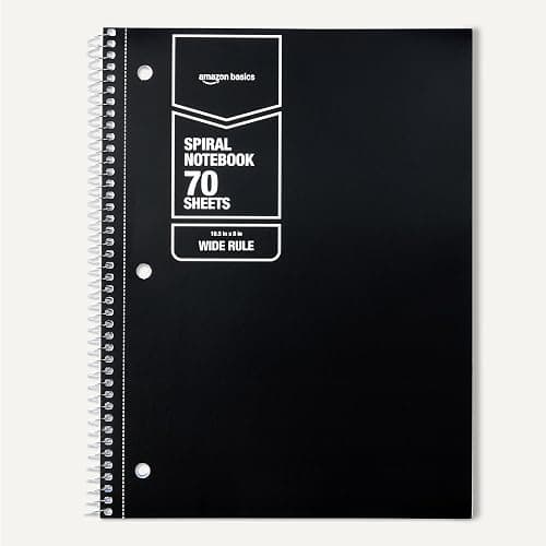Amazon Basics Wide-Ruled Spiral Notebooks, 8" x 10-1/2", 70 Sheets, Black, 2-Pack thumbnail 5