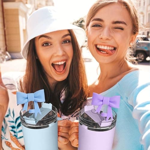 Hpebl 6Pcs Silicone Straw Toppers Covers for Stanley Cups 40/30oz 10mm(0.4in) Dust-Proof Bow Straw Covers Toppers Suitbale for Stanley Cup Accessories Reusable Straws Caps (Colorful B) thumbnail 6