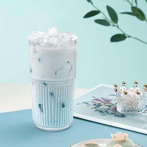 Luiaiog 18.5oz Glass Cups with Lids and Straws - Set of 4 Reusable Tumblers, Thickened Shatter-Resistant Glass, Ideal for Iced Coffee, Smoothies, Cocktails, Juices - Elegant & Durable Drinkware thumbnail 2