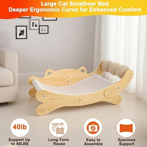 ERGTFVN Cat Scratcher Bed, Heavy Duty Sisal Cat Scratching Post with Hammock for Indoor Cats, Natural Wood Cat Lounge for Sleeping & Scratching, Stable Bed for Large Cats thumbnail 6