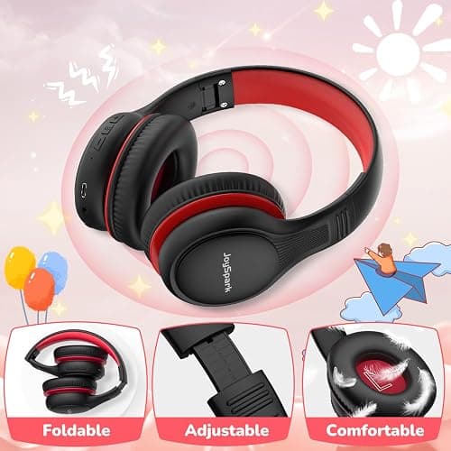 JoySpark Kids Bluetooth Headphones, 60 Hours Playtime, Bluetooth 5.4 Kids Headphones Wireless, Type-C Fast Charging, 85/94dB Volume Limited, Foldable Toddler Wireless Headsets with Mic-Black Red thumbnail 5