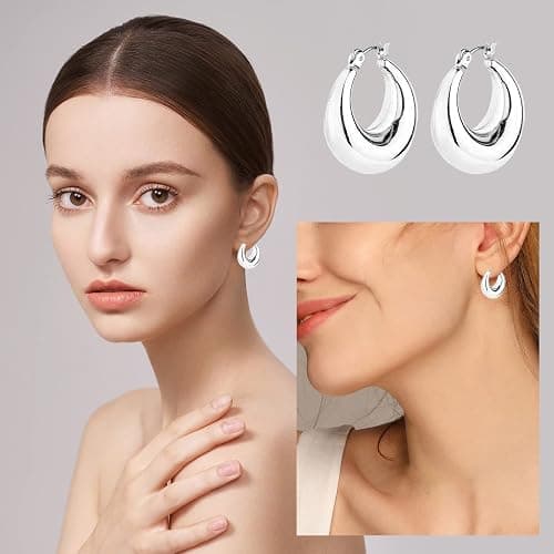 HILXURY Gold Chunky Hoop Earrings Set for Women, 14K Gold Plated Twisted Huggie Hoop Earring Hypoallergenic, Thick Open Hoops Set Lightweight thumbnail 4