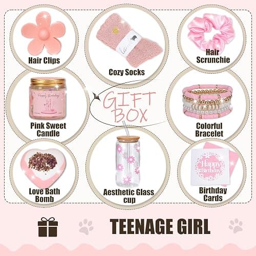 HIDDEN NUTS Birthday Gift for Teen Girls, Happy Birthday Box for Girl, Cute Preppy Stuff for Tween Girls, Christmas, Cute Daisy Aesthetic Glass Cups Tumbler Teen Gals Gifts Set 8pcs thumbnail 6