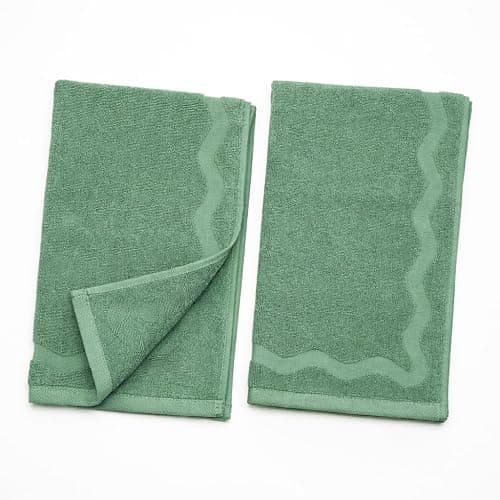MONDAY MOOSE Scalloped Decorative Hand Towels, 2-Pack Soft Cotton with Wavy Embossed Design for Bathroom, Kitchen or Spa (16x28 inch, Sage) thumbnail 2