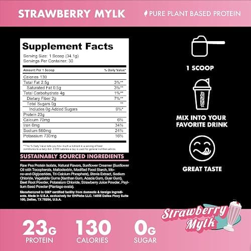 Blessed Vegan Protein Powder - Plant Based Protein Powder Meal Replacement Protein Shake, 23g of Pea Protein Powder, Dairy Free, Gluten Free, No Sugar Added, 30 Servings (Strawberry Mylk) thumbnail 2