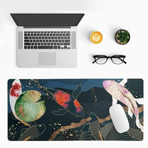 Japanese Gaming Mouse Pad XL - Extended Large Mouse Mat Desk Pad, Stitched Edges Mousepad, 3mm Thick Long Non-Slip Rubber Base Mice Pad, 31.5 X 11.8 Inch - Koi Fish Art thumbnail 2