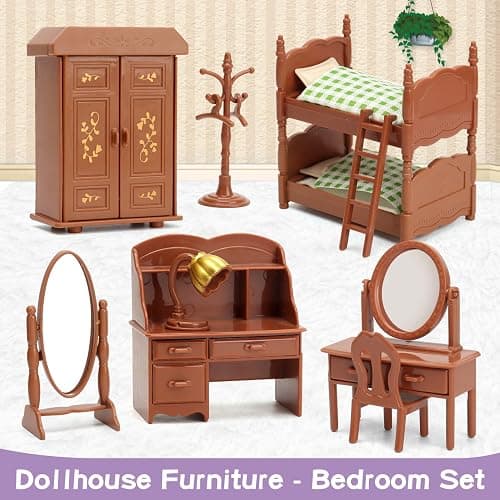 Dollhouse Furniture Set for Kids Toys Miniature Doll House Accessories Pretend Play Toys for Boys Girls & Toddlers Age 3+ with Bedroom thumbnail 3