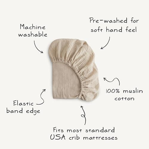 mushie Extra Soft Muslin Fitted Crib Sheet | 192 Thread Count | 28"x 52" (Natural Stripe) thumbnail 9